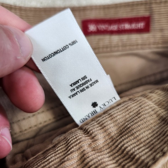 Lucky Brand Corduroy Pants Men 34x30 361 Vintage Straight Relaxed Fit Beige - Picture 8 of 10